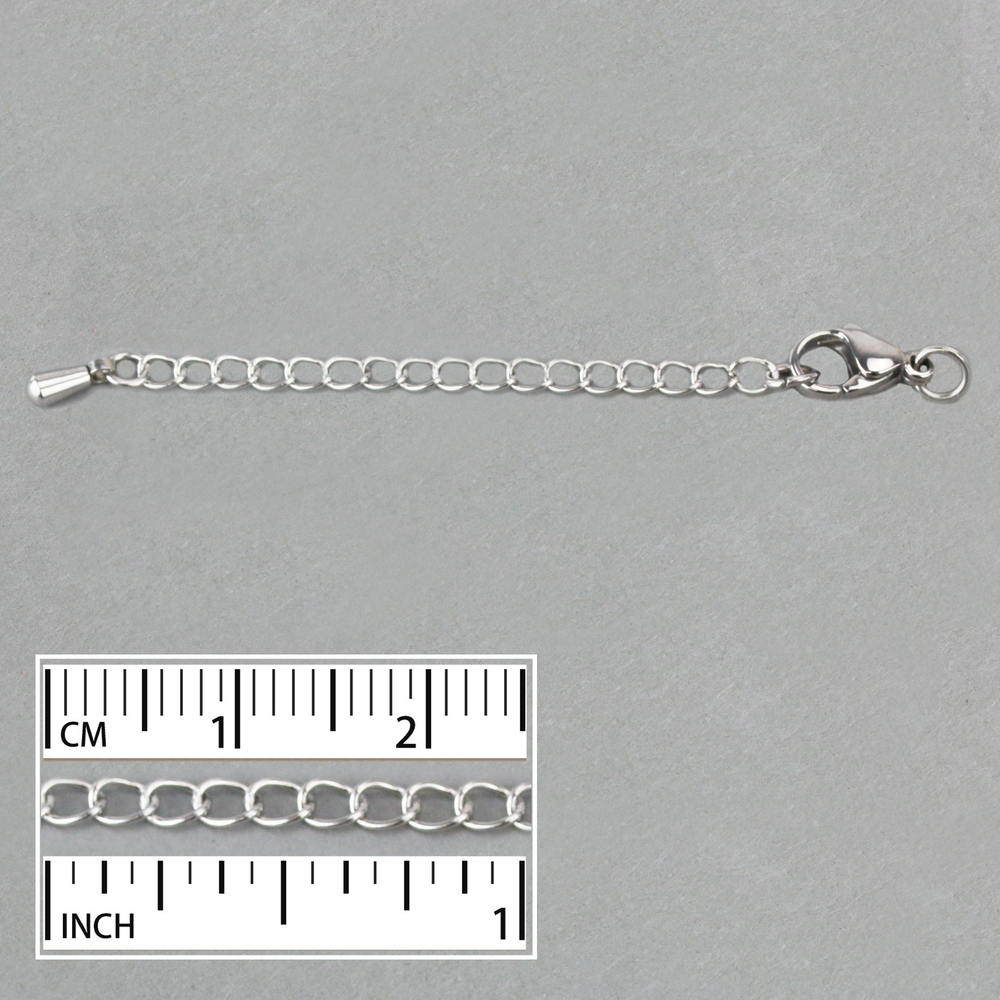 Chain & Clasps Stainless Steel 2" Chain Extenders with 10mm Lobster Clasp, Pack of 5